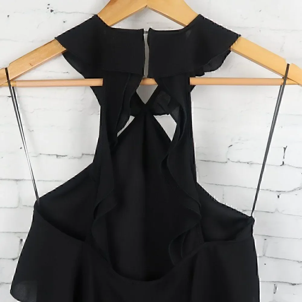 ZARA BLACK RUFFLE NECK SLEEVELESS BODYCON MIDI DRESS SIZE SMALL NWT - Picture 9 of 11